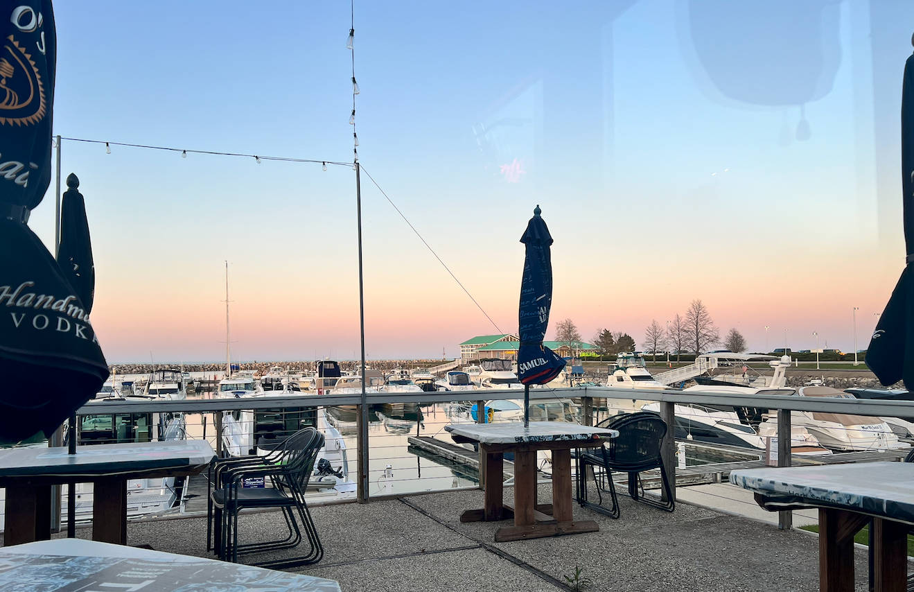 The Tropics Restaurant & Bar at North Point Marina at sunset