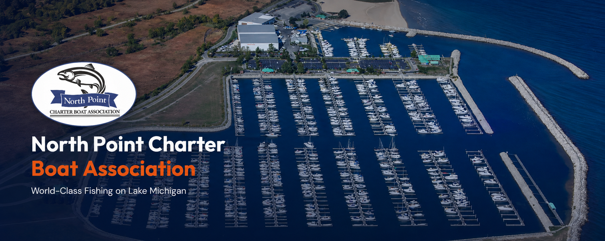 North Point Charter Boat Association — aerial view of North Point Marina, World-Class Fishing on Lake Michigan